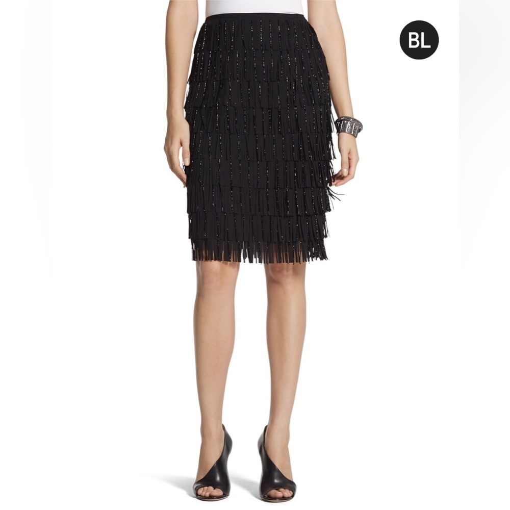 NWT Chicos BLACK LABEL Women’s Black Beaded Fringe Skirt 3 16/18 XL